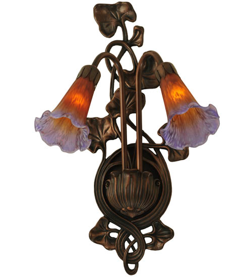 11"W Amber/Purple Pond Lily 2 Light Wall Sconce