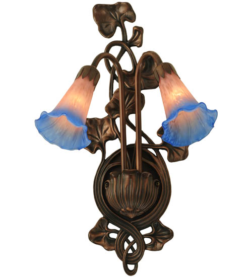 11"W Pink/Blue Pond Lily 2 Light Wall Sconce