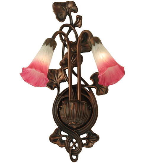 11"W Pink/White Pond Lily 2 Light Wall Sconce
