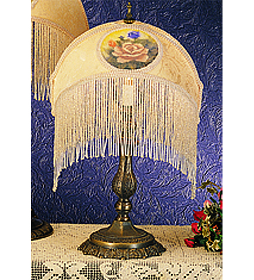 11"H Reverse Painted Roses Fabric with Fringe Accent Lamp