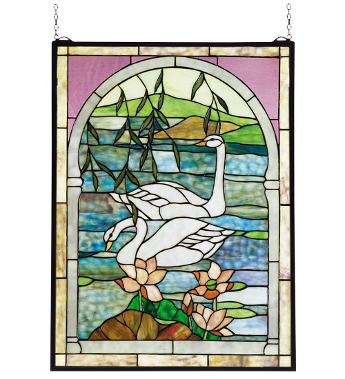 22"W X 30"H Swans Stained Glass Window