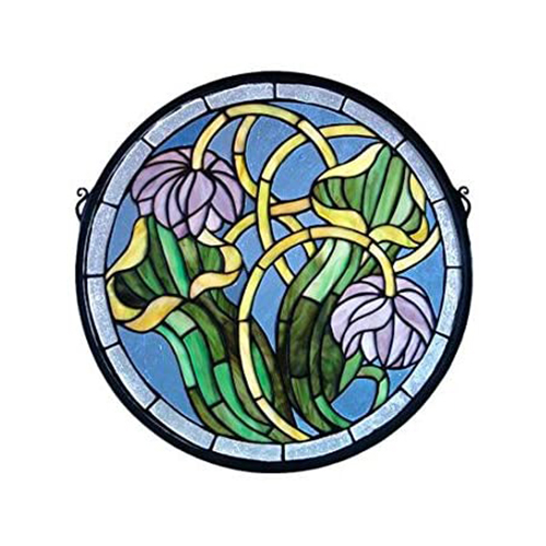 17"W X 17"H Pitcher Plant Medallion Stained Glass Window