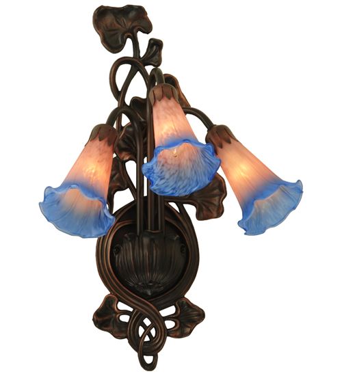 10.5"W Pink/Blue Pond Lily 3 Light Wall Sconce