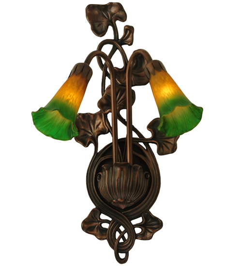 11"W Amber/Green Pond Lily 2 Light Wall Sconce