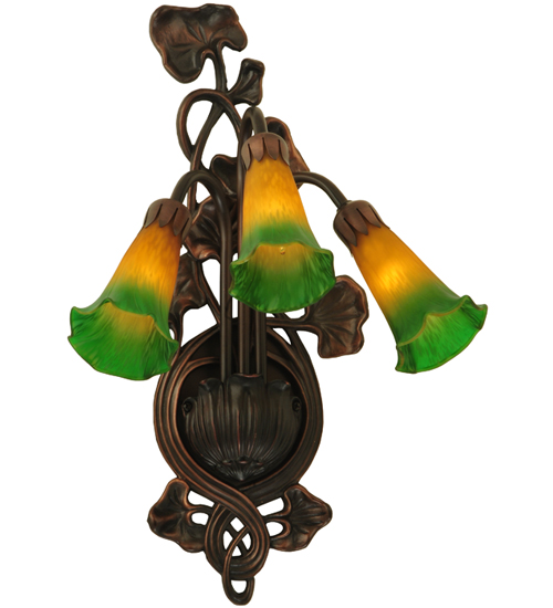 10.5"W Amber/Green Pond Lily 3 Light Wall Sconce