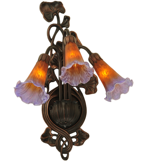 10.5"W Amber/Purple Pond Lily 3 Light Wall Sconce