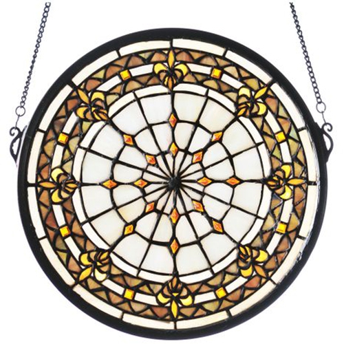 13" Round Fleur-de-Lis Medallion Stained Glass Window