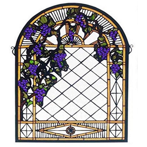 16"W X 22"H Grape Diamond Trellis Stained Glass Window