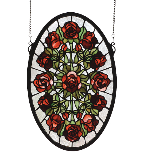 11"W X 17"H Oval Rose Garden Stained Glass Window