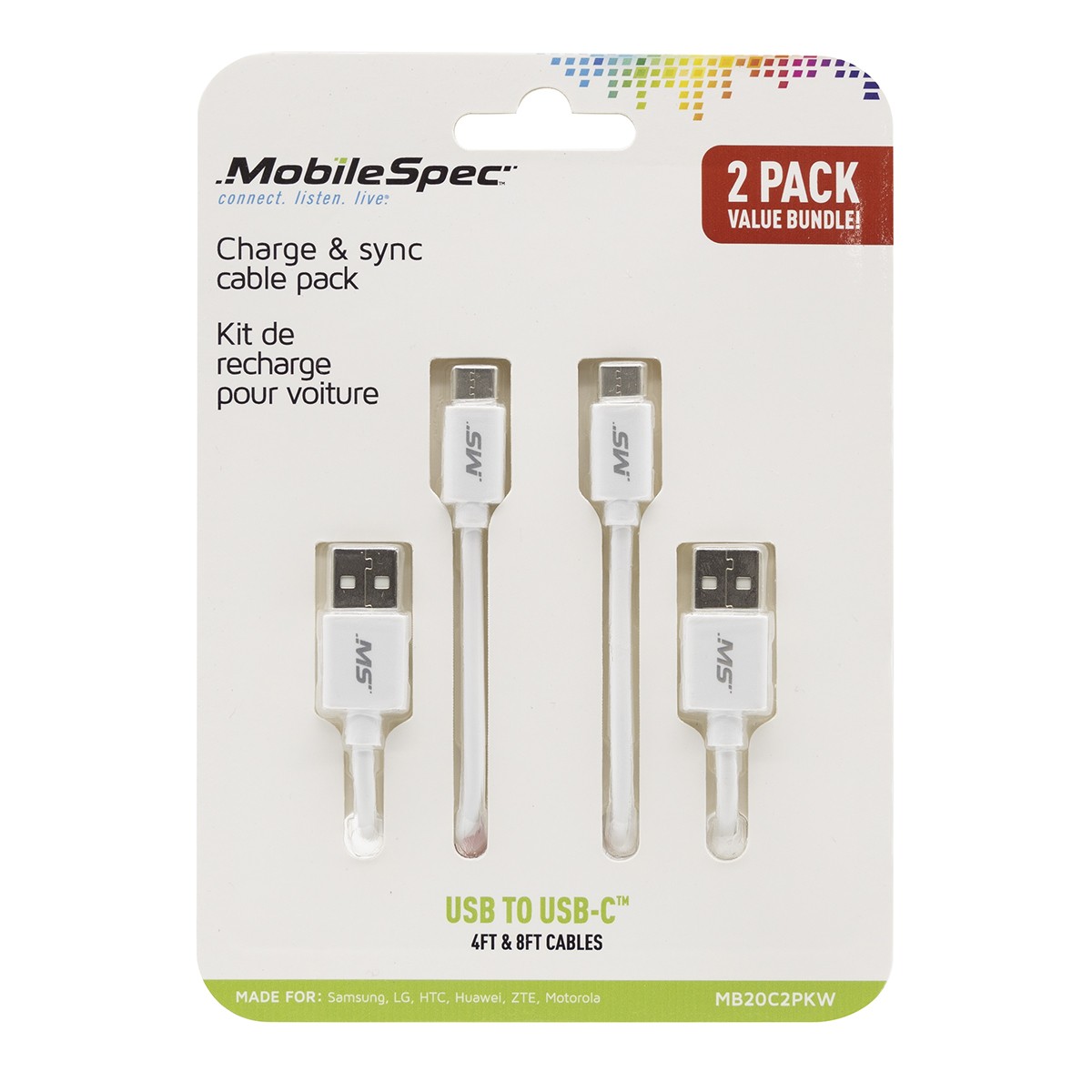 4ft & 8ft USB-C to USB Cables  White