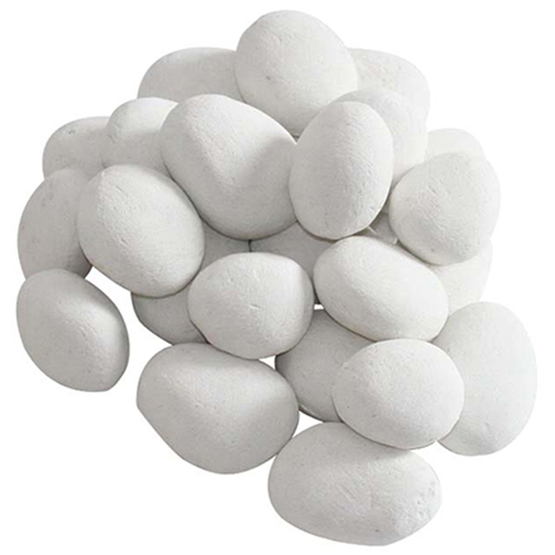 Ceramic Pebbles for Fire Pit or Fireplaces, White, Set of 24