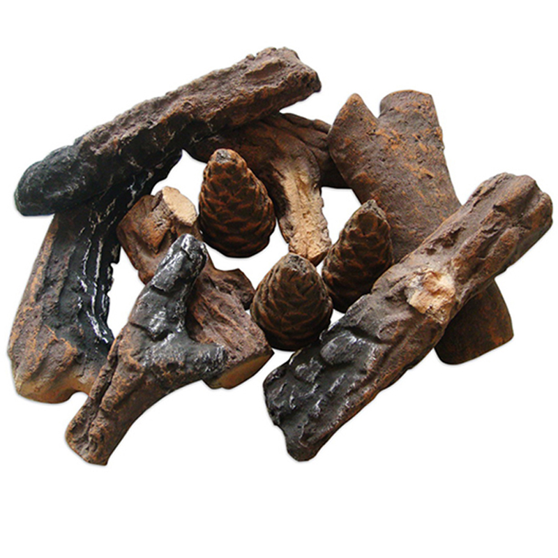 Set of 9 Petite Ceramic Wood Gas Logs for Fireplaces and Fire Pits