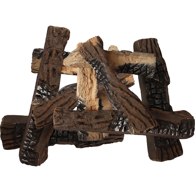Set of 10 Ceramic Wood Gas Logs for Fireplaces and Fire Pits