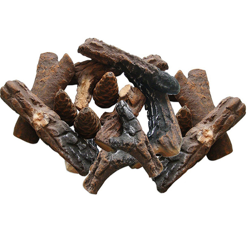 Set of 18 Petite Ceramic Wood Gas Logs for Fireplaces and Fire Pits