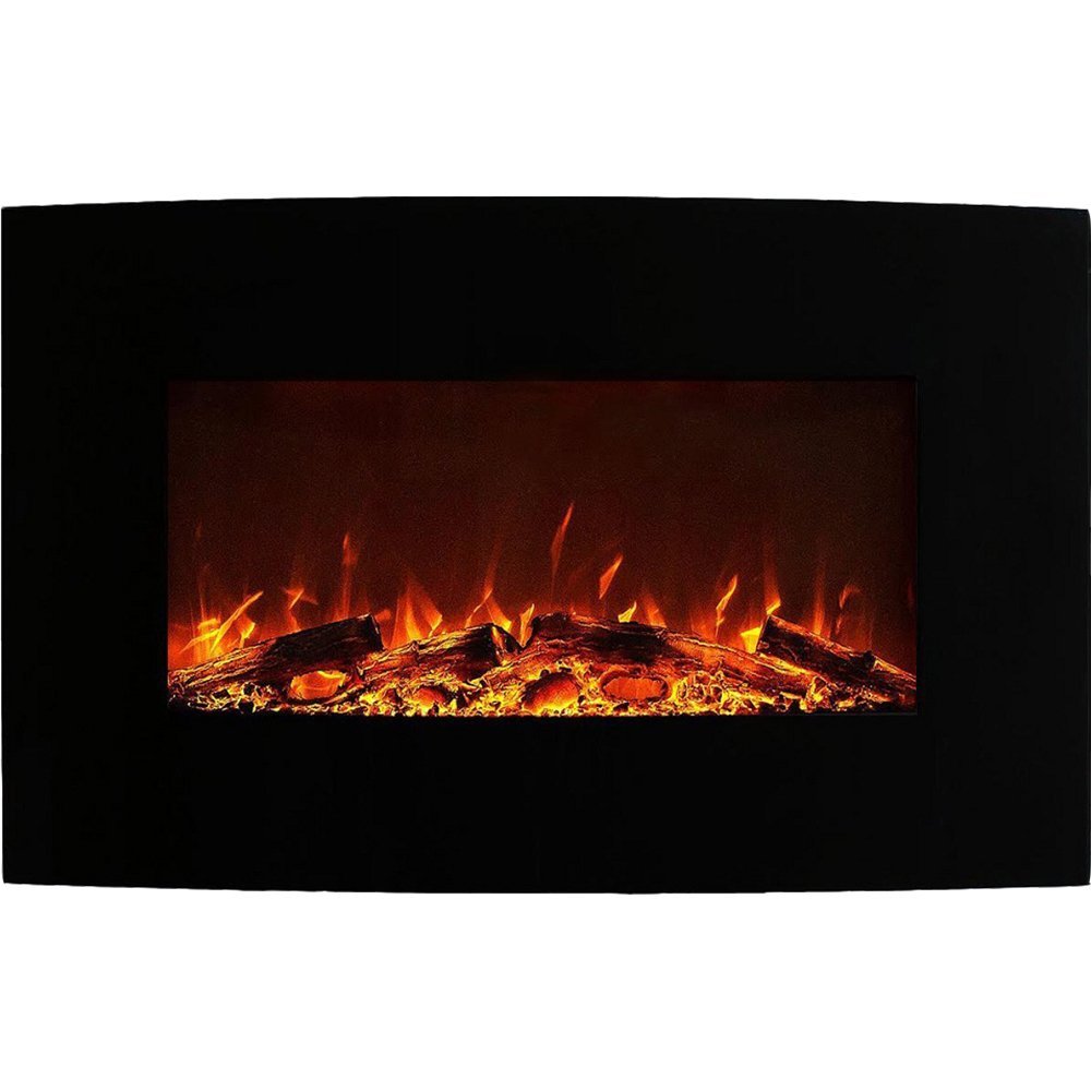 Neptune 35 Inch Logs Curved Black Wall Mounted Electric Fireplace