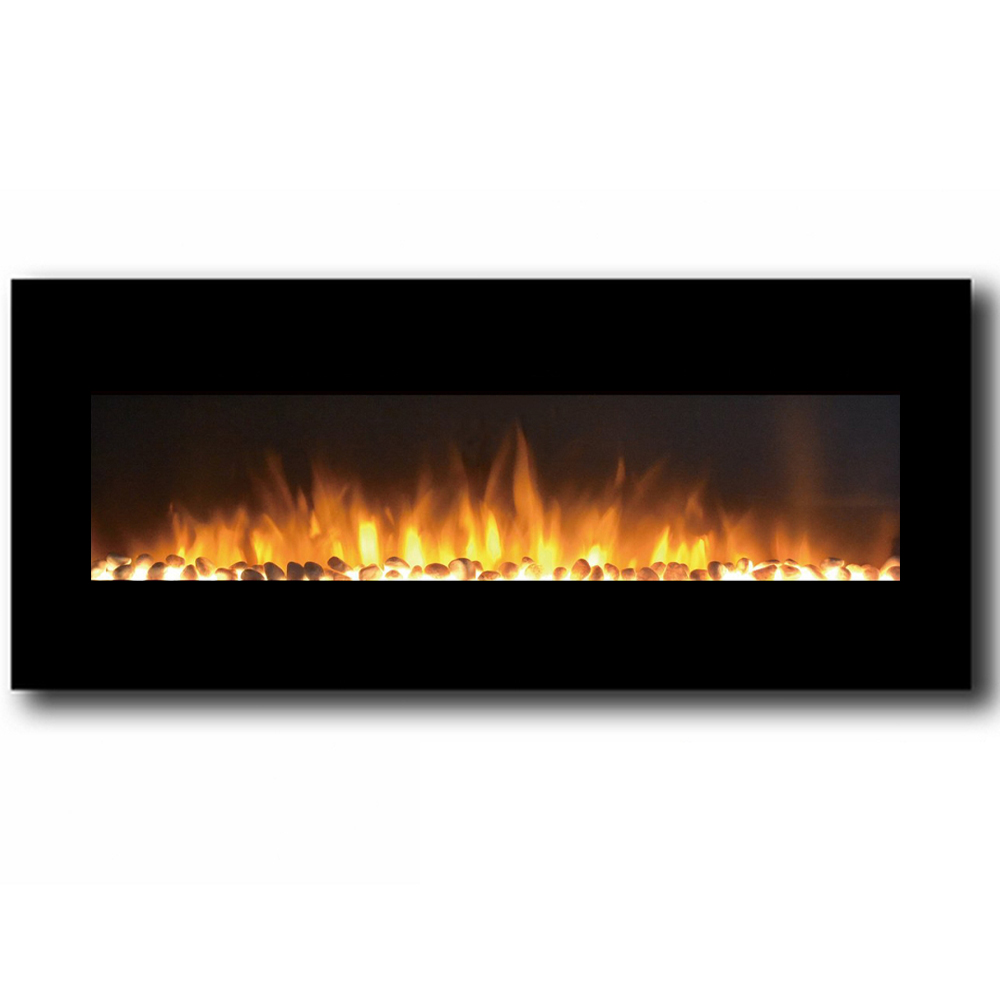 Milan 50 Inch Pebbles Electric Wall Mounted Fireplace Black