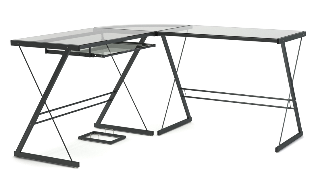 Madison L-Shaped Computer Desk in Black and Clear Glass