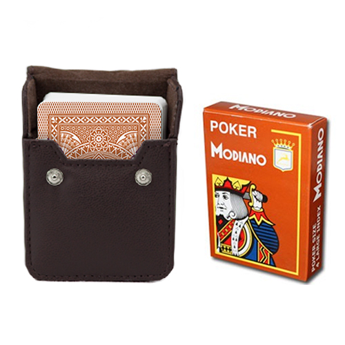 Brown Modiano Cristallo, Poker Size, 4 PIP w/ Leather Case