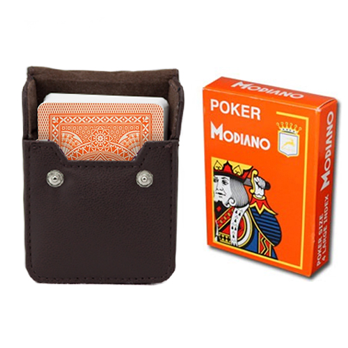 Orange Modiano Cristallo, Poker Size, 4 PIP w/ Leather Case
