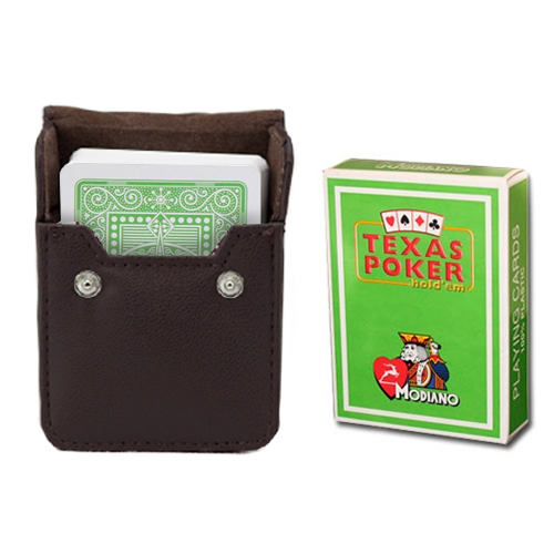 Lt Green Modiano Texas, Poker-Jumbo Cards w/ Leather Case 