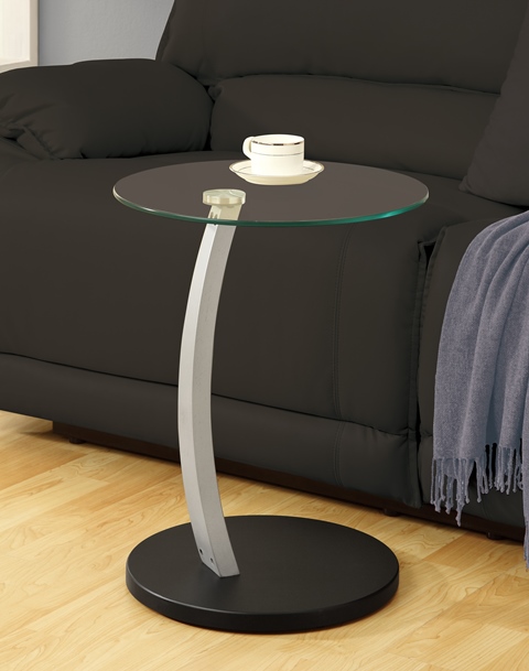 ACCENT TABLE - BLACK / SILVER BENTWOOD W/ TEMPERED GLASS