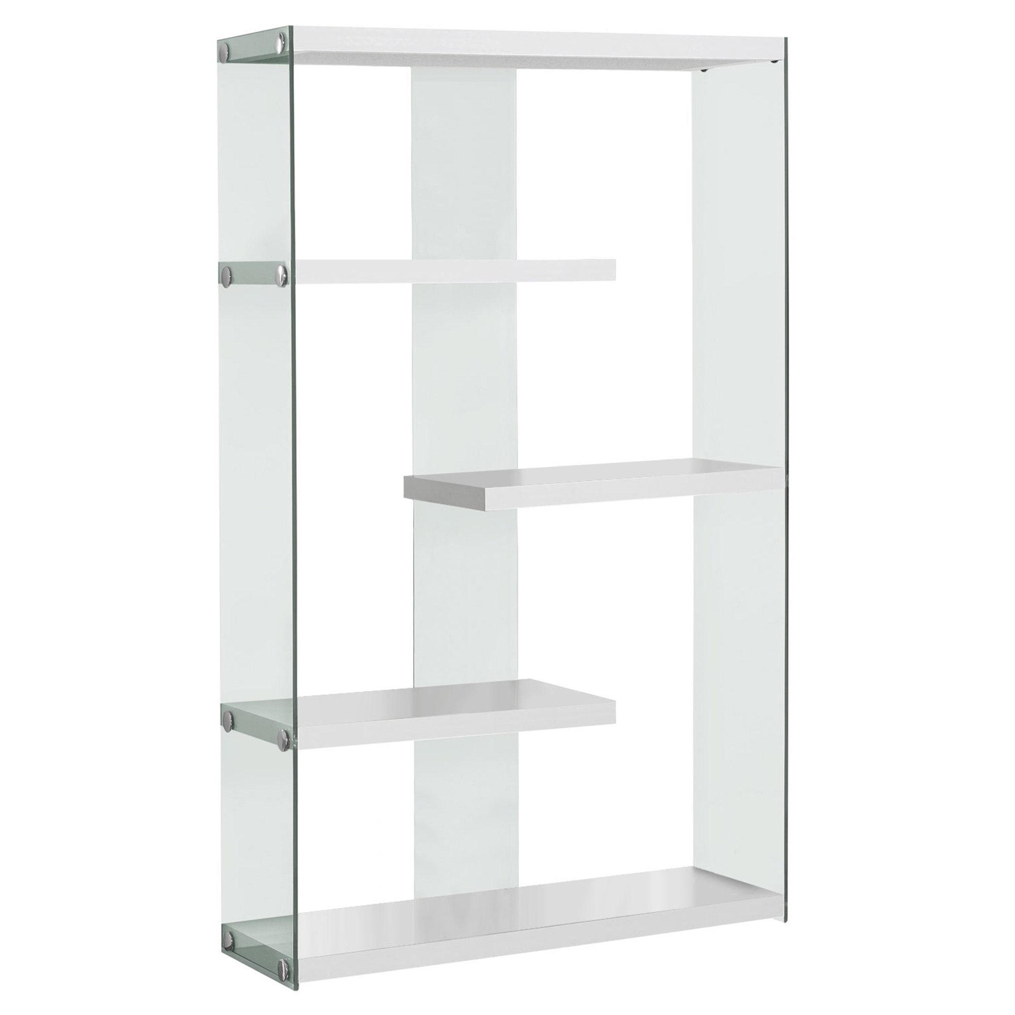BOOKCASE - 60"H / GLOSSY WHITE WITH TEMPERED GLASS