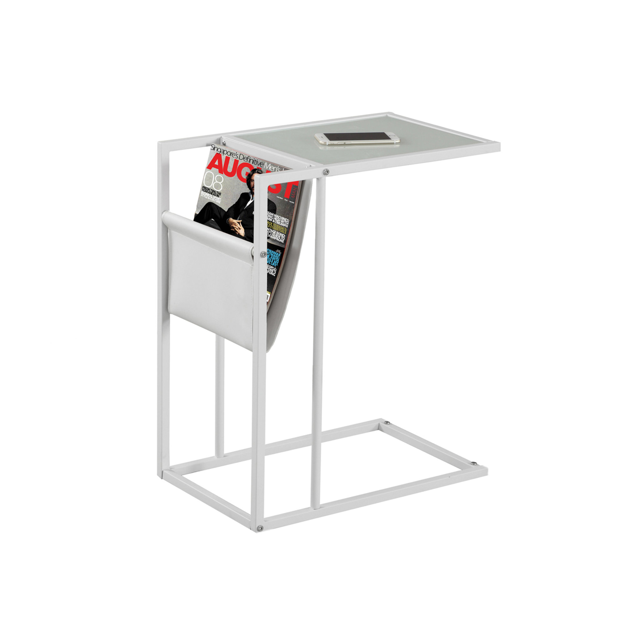 ACCENT SIDE TABLE - WHITE / WHITE METAL WITH A MAGAZINE RACK