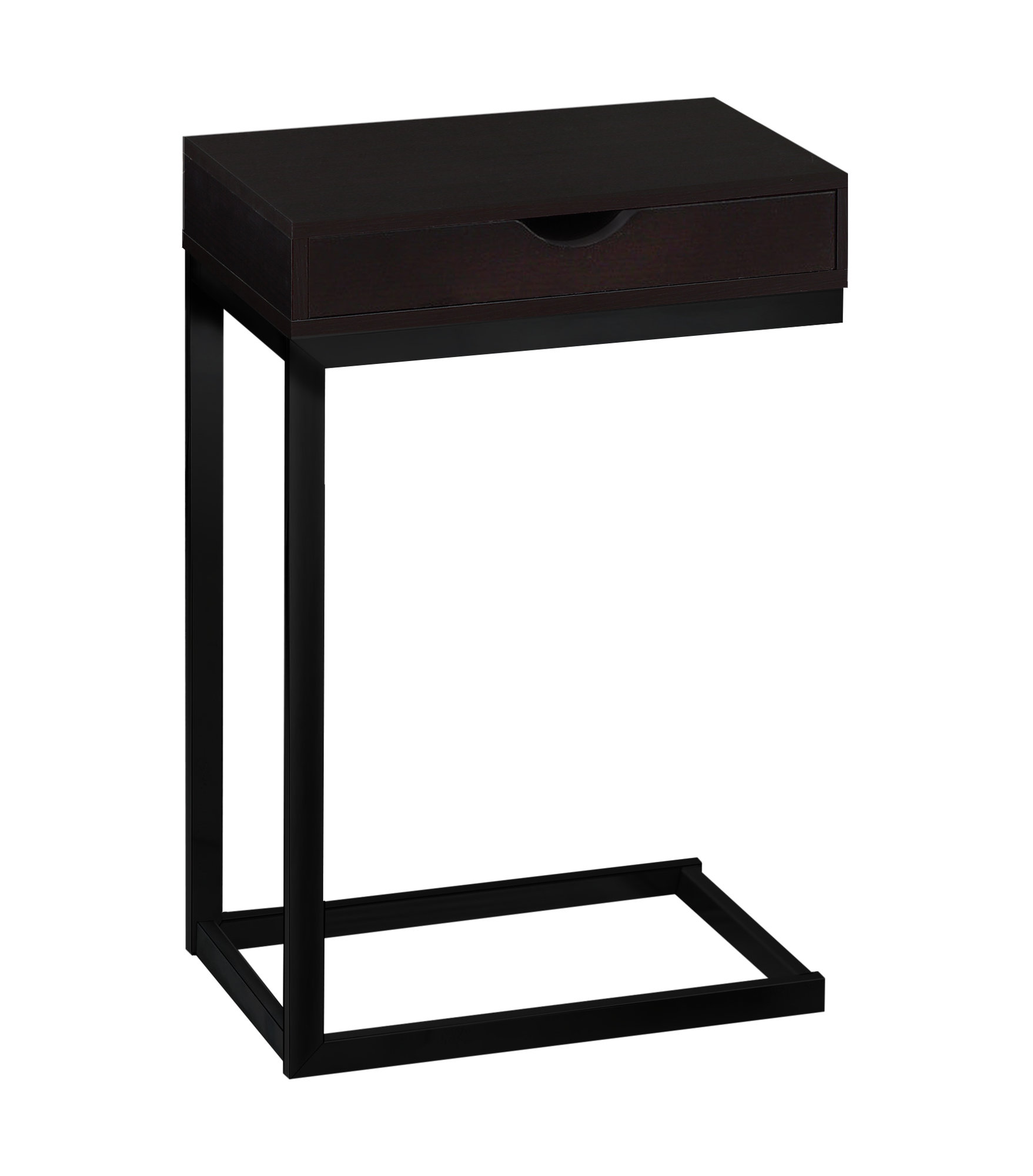 ACCENT TABLE - CAPPUCCINO / BLACK METAL WITH A DRAWER