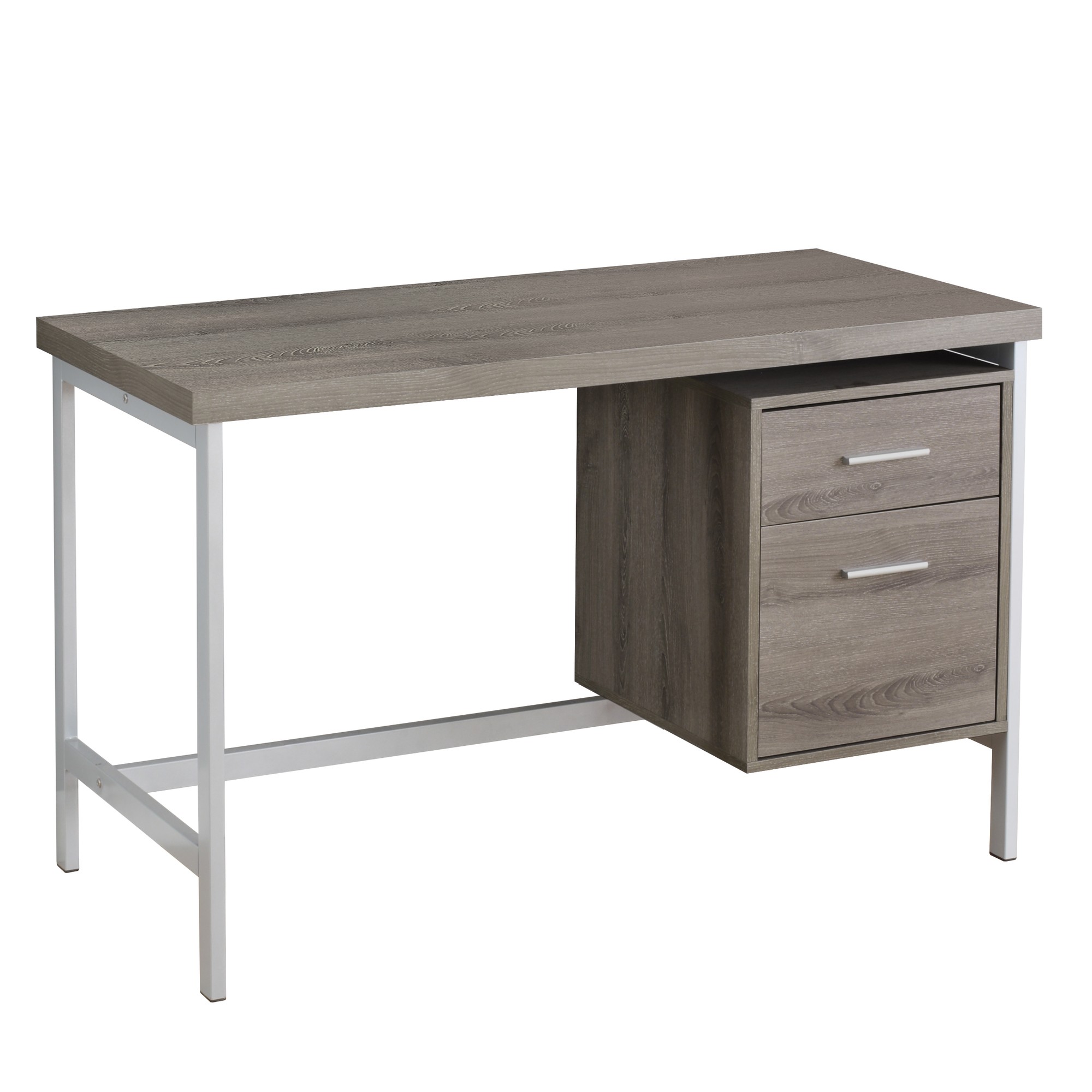 48" Computer Desk with Storage Drawers, Chrome Metal and Dark Taupe 