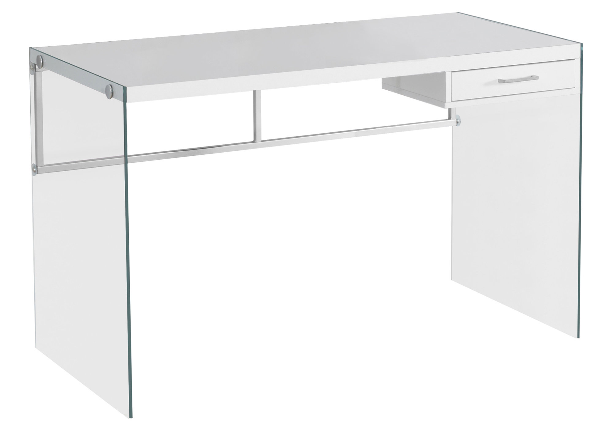 48" Computer Desk with Tempered Glass Legs, Glossy White