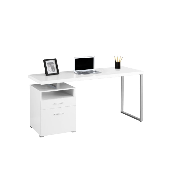 60" Computer Desk, Silver Metal Legs and White Top