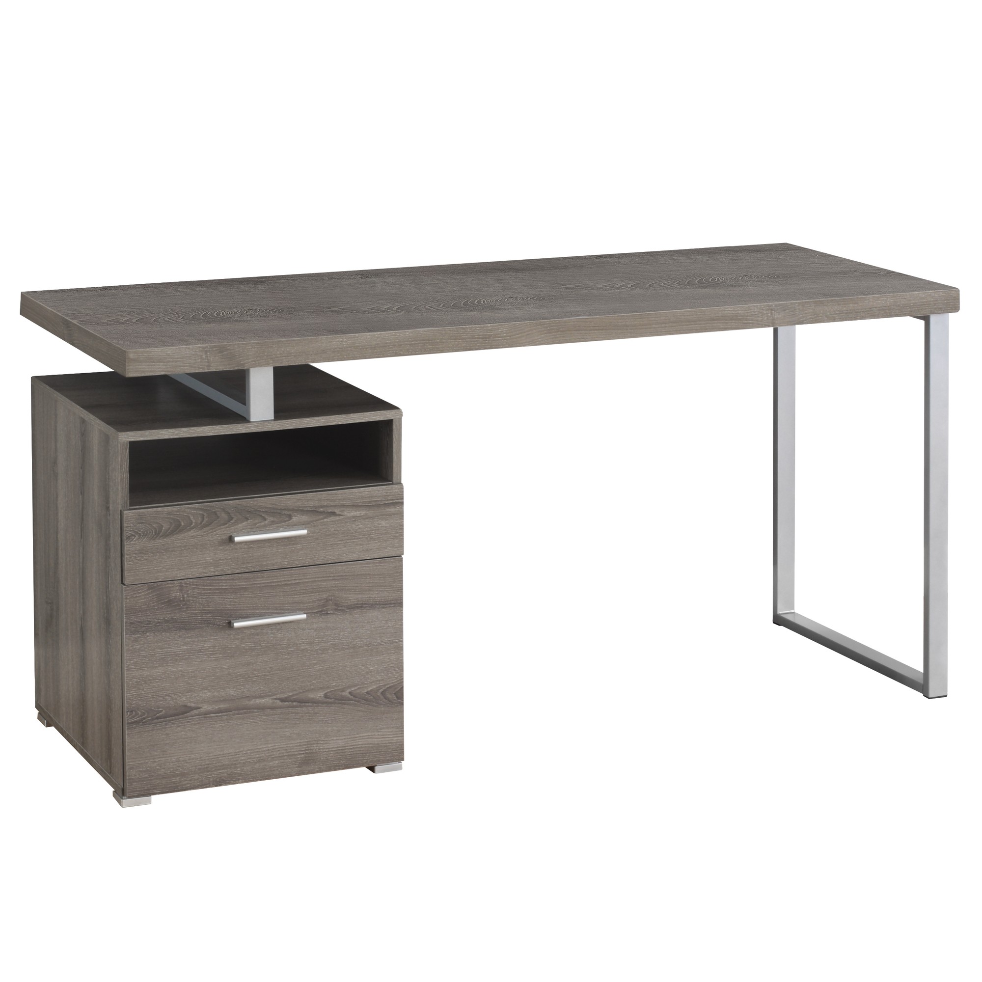 60" Computer Desk, Silver Metal Legs and Dark Taupe Top