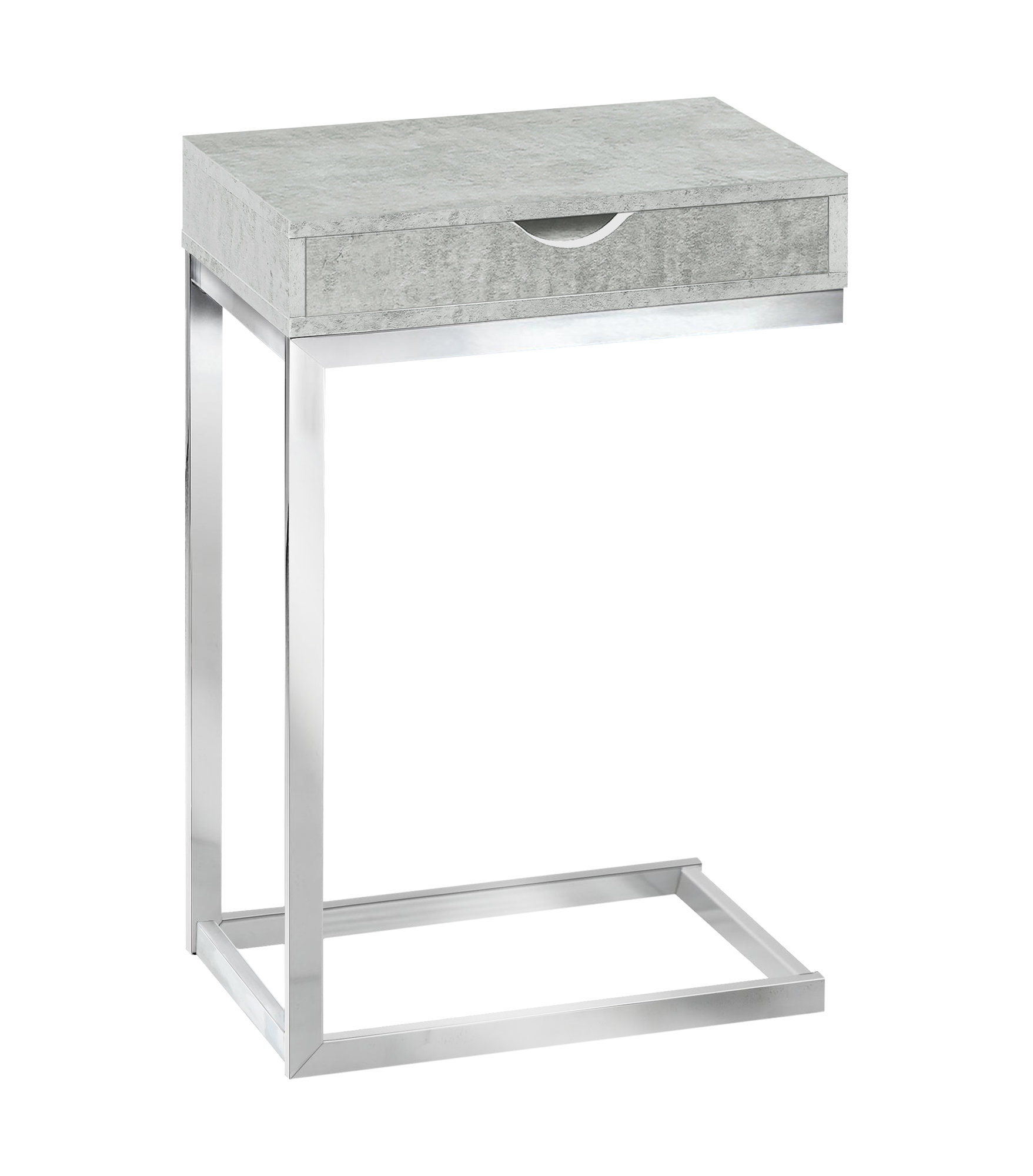 Accent Table - Chrome Metal / Grey Cement With A Drawer