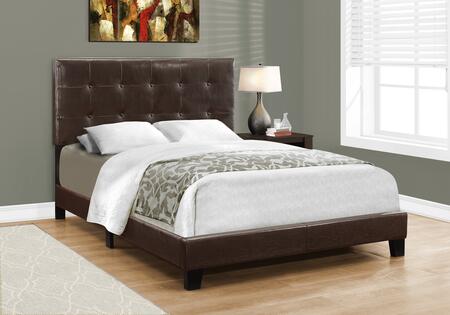 BED - FULL SIZE / DARK BROWN TUFTED LEATHER-LOOK