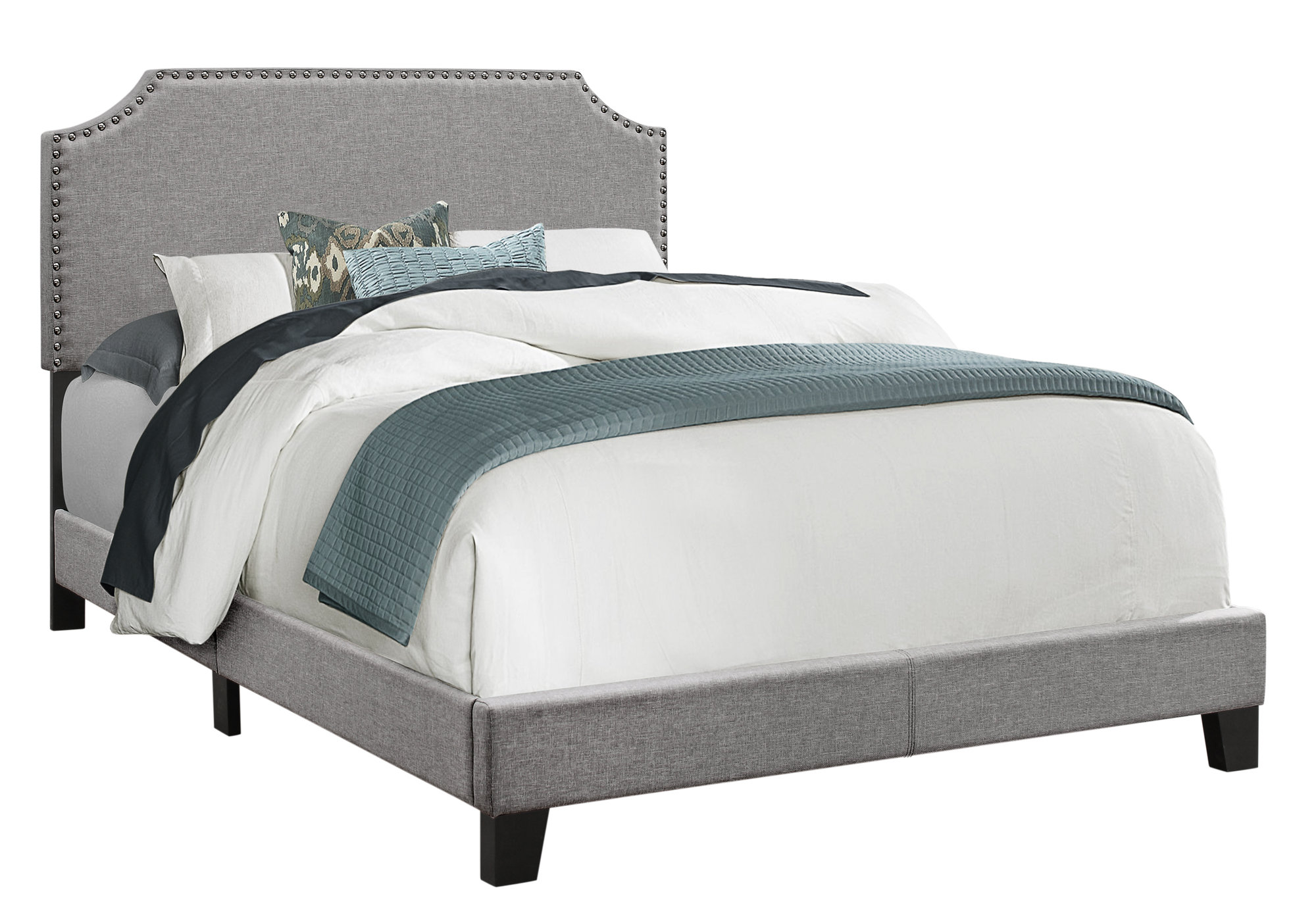 BED - FULL SIZE / CONTEMPORARY / GREY LINEN WITH CHROME TRIM