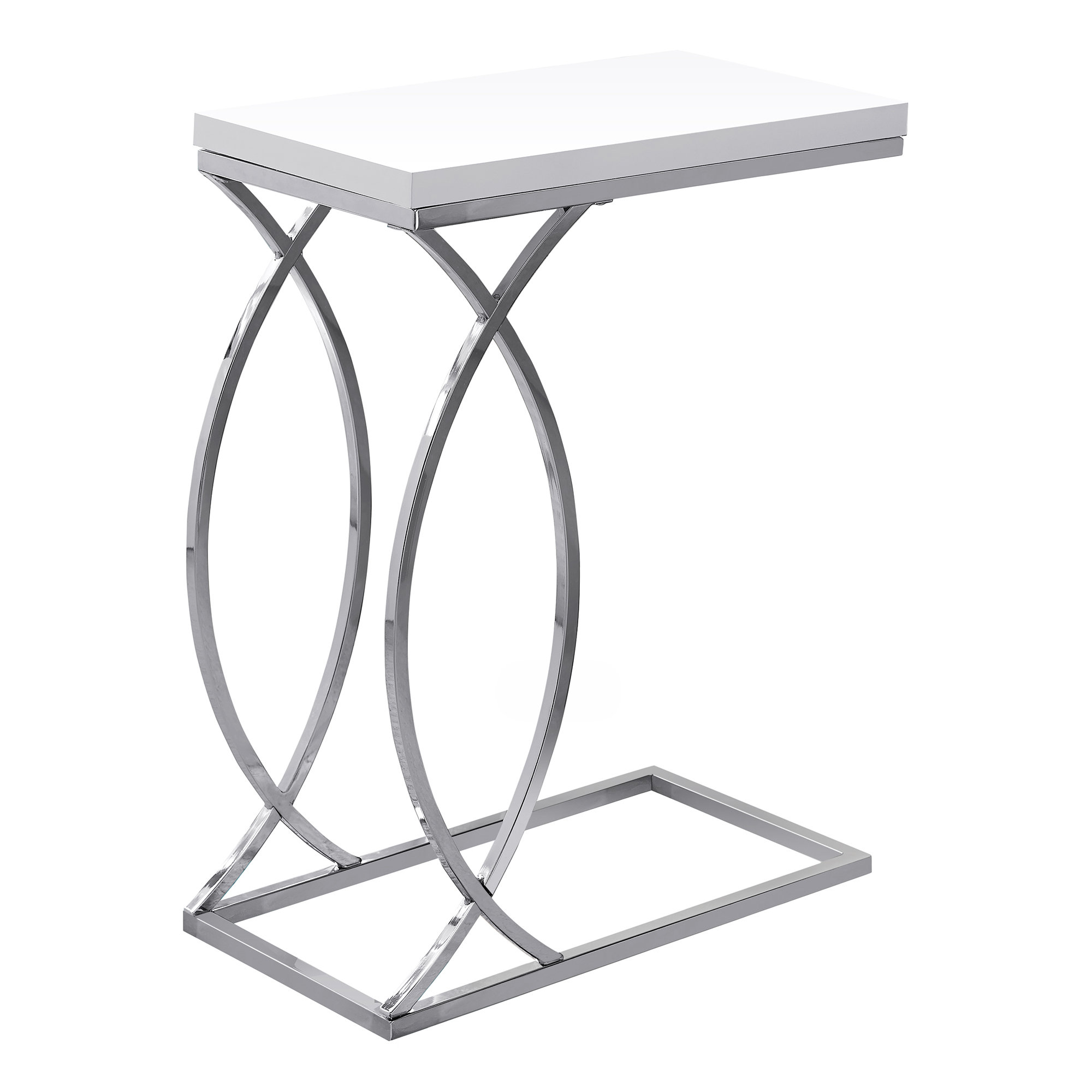 ACCENT TABLE -  GLOSSY WHITE WITH CHROME METAL