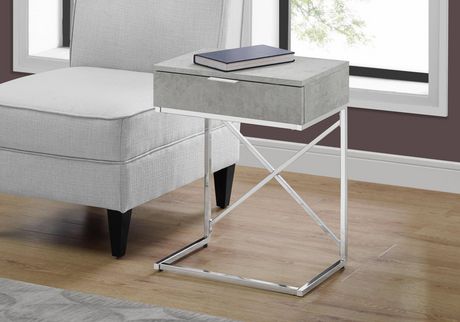 Accent End Table - 24"H /Cement / Chrome Metal With Drawer