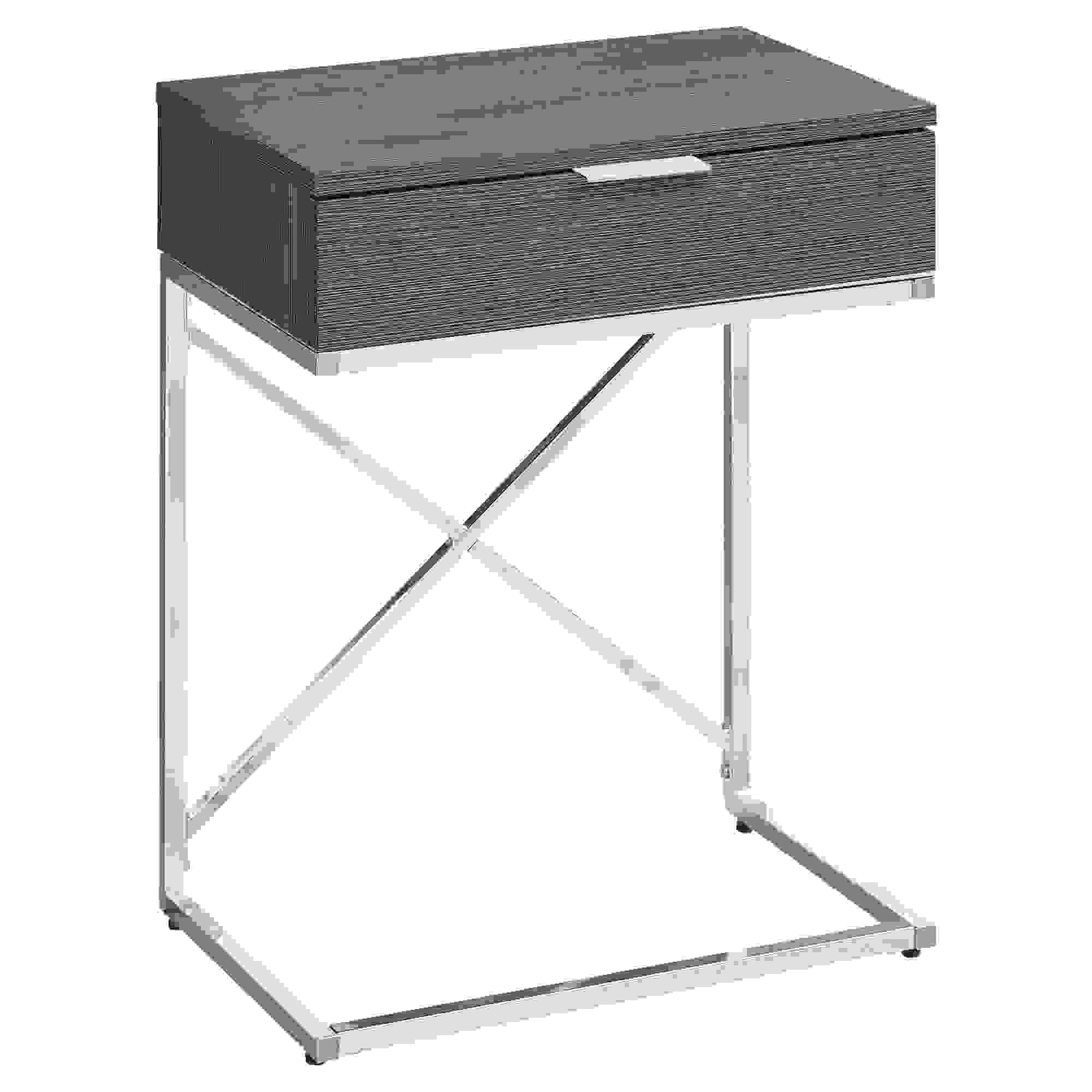 ACCENT END TABLE - 24"H / GREY / CHROME METAL WITH DRAWER