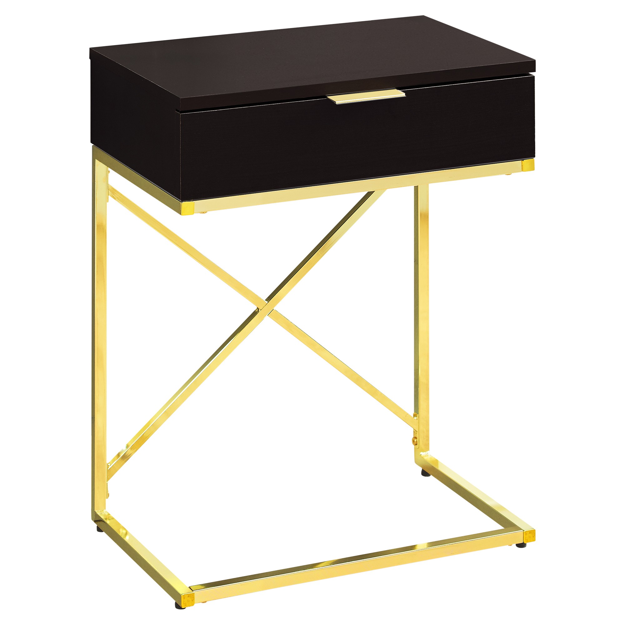 ACCENT END TABLE - 24"H / CAPPUCCINO / GOLD METAL WITH DRAWER