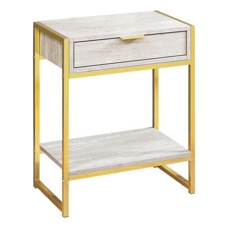 ACCENT TABLE - 24"H / BEIGE MARBLE / GOLD METAL