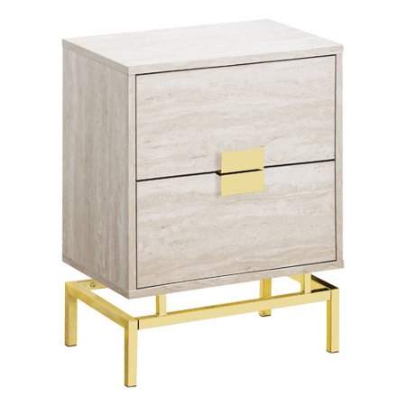 ACCENT SIDE TABLE - 24"H / BEIGE MARBLE / GOLD METAL