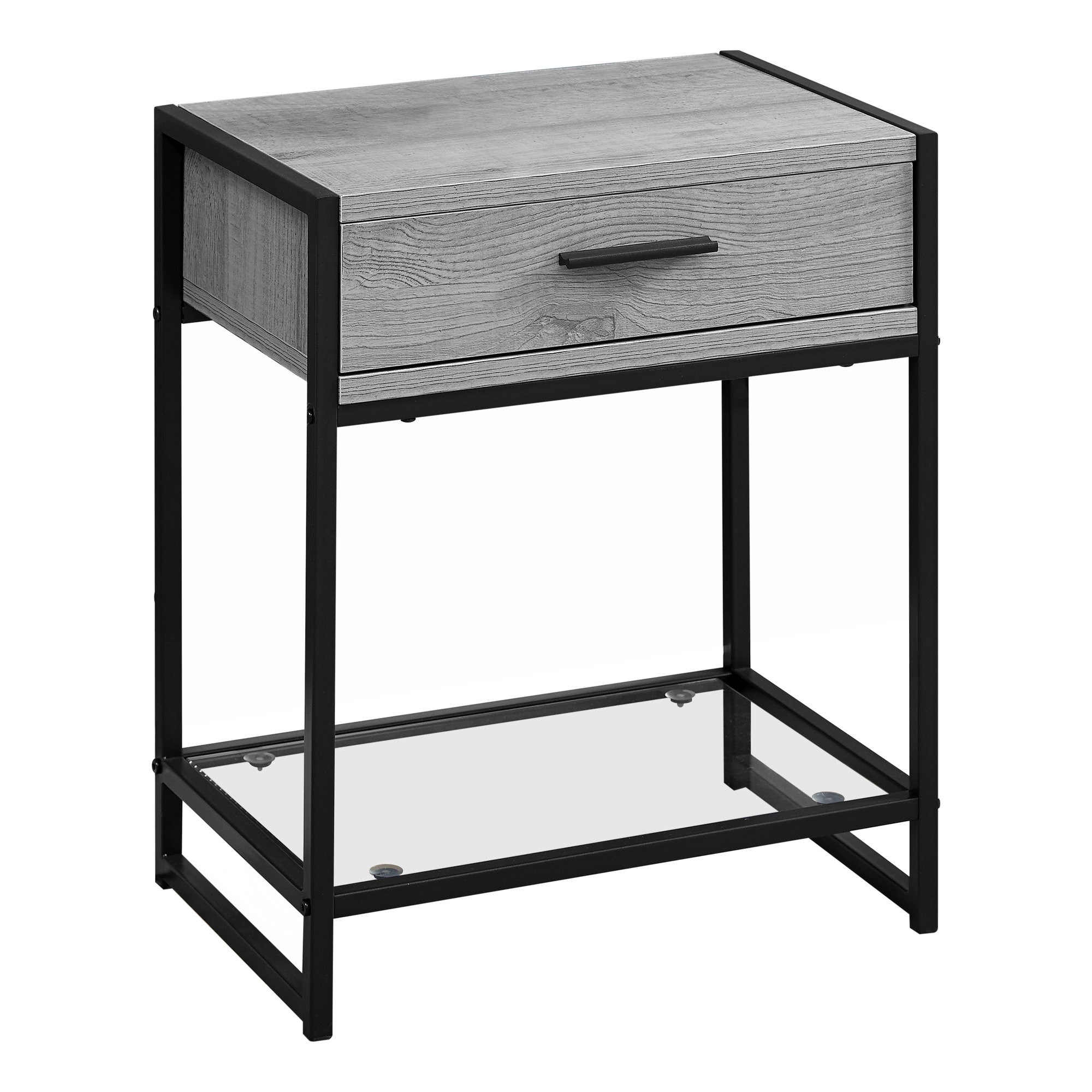 ACCENT TABLE - 22"H / GREY / BLACK METAL / TEMPERED GLASS