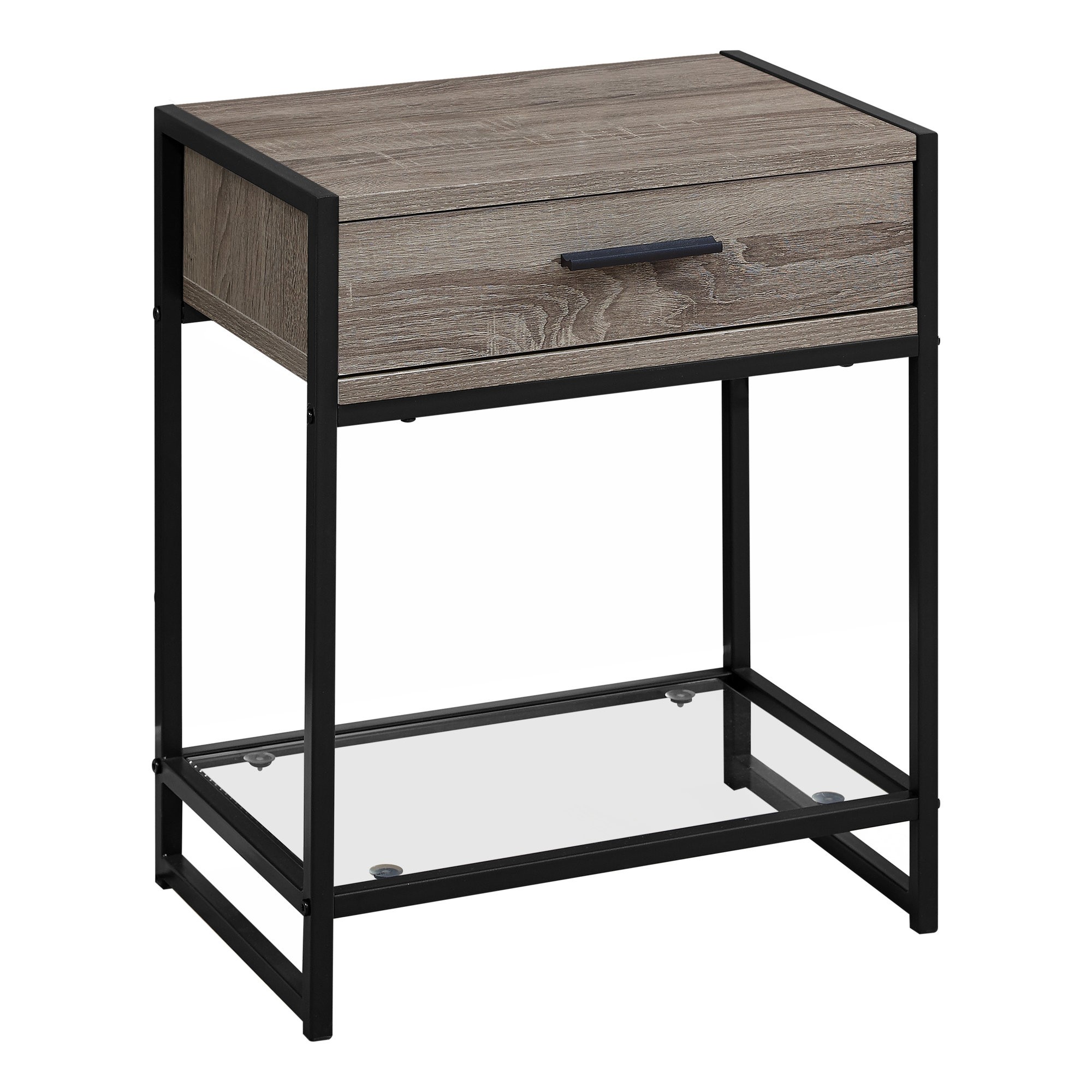 ACCENT TABLE - 22"H / DARK TAUPE / BLACK / TEMPERED GLASS