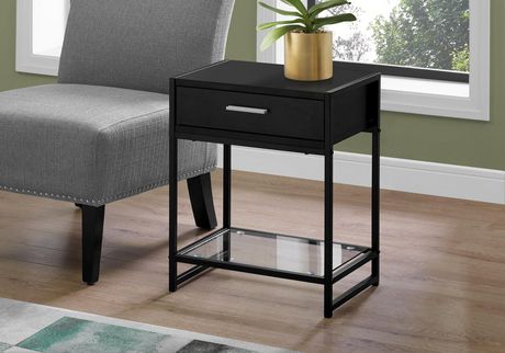 ACCENT TABLE - 22"H / BLACK / BLACK METAL/ TEMPERED GLASS