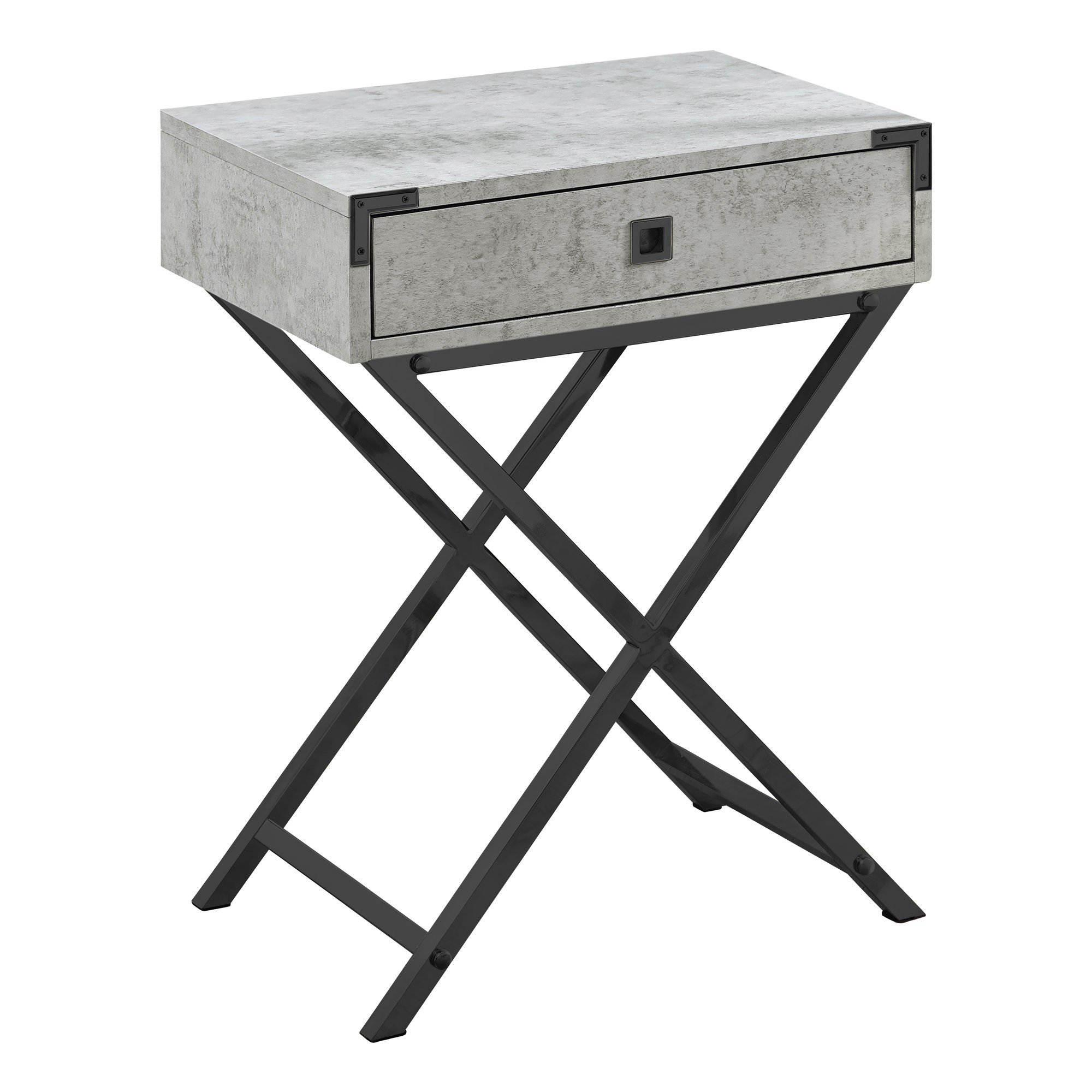ACCENT TABLE - 24"H  / GREY CEMENT / BLACK NICKEL METAL