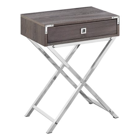 ACCENT TABLE - 24"H / DARK  TAUPE / CHROME METAL
