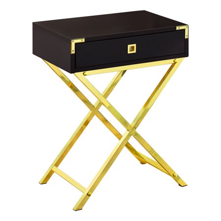 ACCENT TABLE - 24"H  / CAPPUCCINO / GOLD METAL