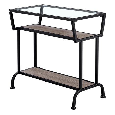 Accent Table - 22"H / Dark Taupe /  / Tempered Glass With Shelf