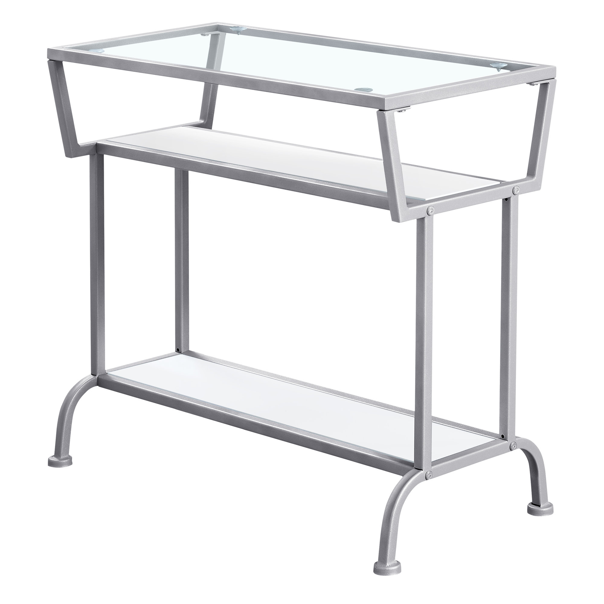 ACCENT TABLE - 22"H / WHITE / SILVER / TEMPERED GLASS