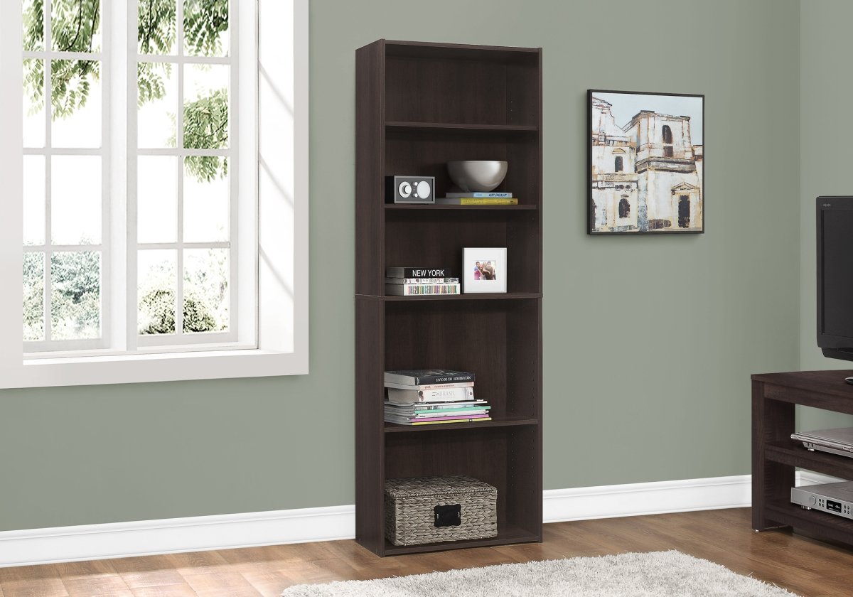BOOKCASE - 72"H / CAPPUCCINO WITH 5 SHELVES